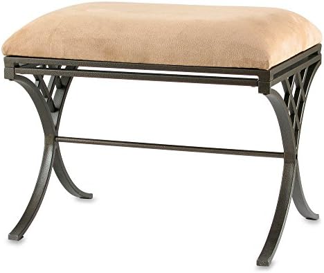 Feminine Design Vanity Stool in Antique Brass Finish ,With a Mocha Colored Microfiber Cushion Makes This Vanity Stool a Lovely Addition to Any Decor