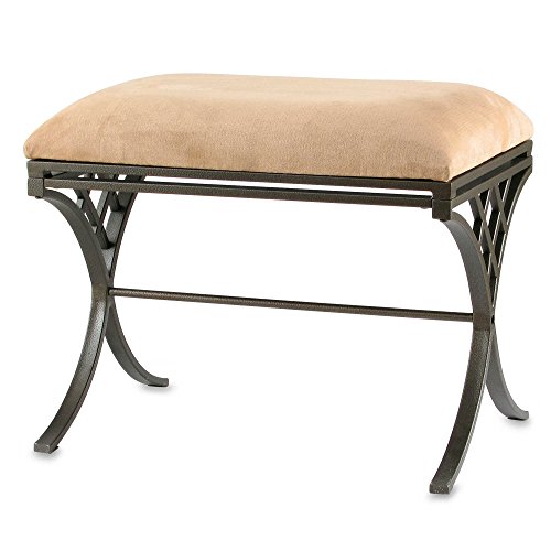 Feminine Design Vanity Stool in Antique Brass Finish ,With a Mocha Colored Microfiber Cushion Makes This Vanity Stool a Lovely Addition to Any Decor