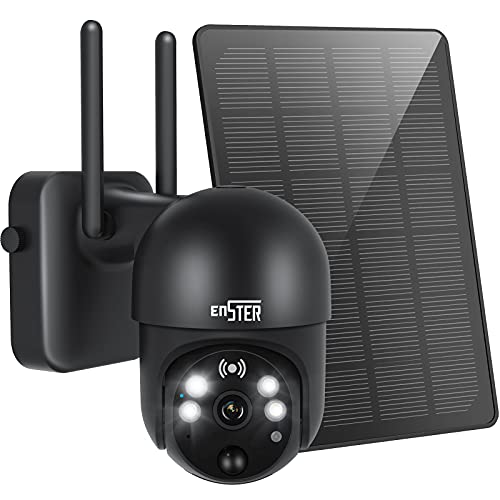 Solar Security Camera Outdoor, ENSTER Wireless WiFi 360° PTZ 15000mAh Battery Powered Home Cameras with Spotlight,1080P Color Night Vision, PIR Motion Detection, 2 Way Audio, IP65, SD Cloud Storage