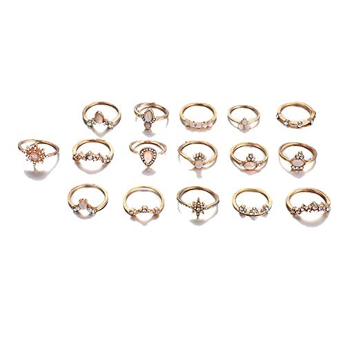 Vintage Knuckle Ring Set, 16Pcs Multi Size Rings Finger Ring Set Turkish Arrow Moon Turquoise Joint Knuckle Nail Midi Ring