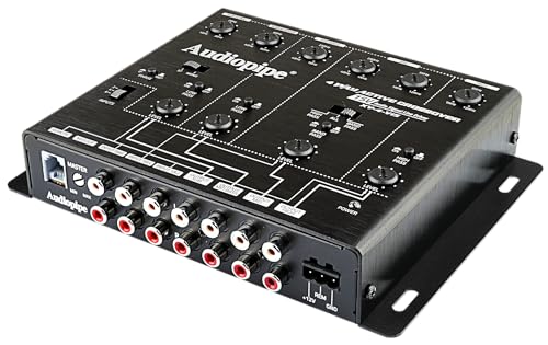 Audiopipe 4-Way Active Crossover (XV-4-V15), Multiplier Switch, Compact, Power LED Indicator, Subwoofer Bass Boost, Custom Installation, Remote Bass Knob