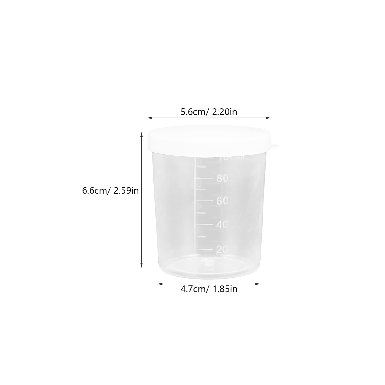 MUCKLILY 20pcs Graduated Measuring Cups with Lid Clear Sample Collection Cup for Laboratory Lidded Plastic Storage Cups Scale Cups for Liquid Testing (100ml)