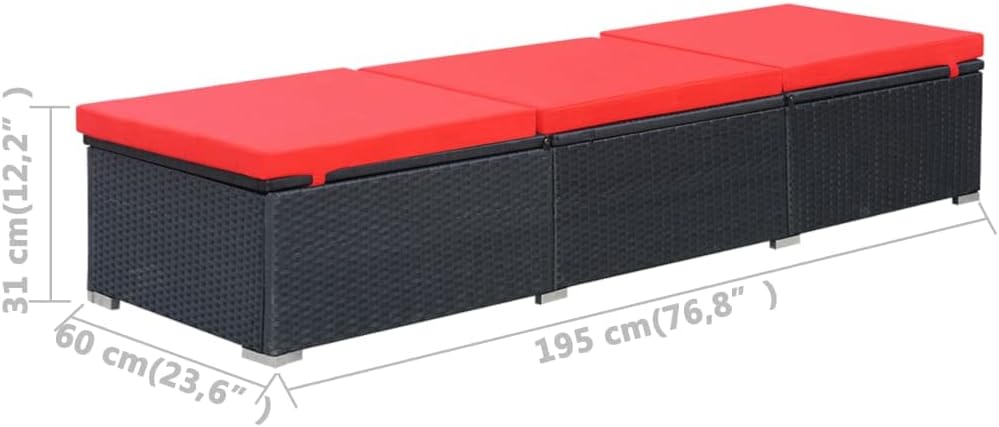 Sun Lounger with Cushion,Outdoor Lounge Chairs,Outdoor Daybed,Garden Sunlounger,Sun Lounge Bed,Sunbathing Recliner,Easy to Assemble,Both Sides Adjustable,for Beach,Patio,Backyard, Poly Rattan Black