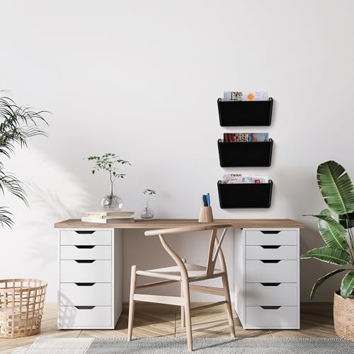 Relaxdays Zeitschriftenhalter Wand, 3er Set, A4, Kunststoff, HBT: 19x33x10,5 cm, Magazinhalter, Zeitungshalter, schwarz