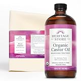 HERITAGE STORE Organic Castor Oil Pack Wrap Kit - Soothing Castor Oil Packs, Heat Compress for Abdomen, Joints, Overall Health - 16oz Cold Pressed Organic Castor Oil and 12 x 27 in. Wool Flannel Cloth
