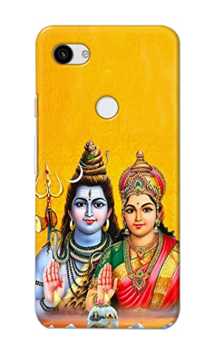 Image of PRINTFIDAA God Shiva Parvati Yellow Background Printed Designer Hard Back Case Cover for Google Pixel 3A, G020A, G020E, G020B -(WI) MVN1008
