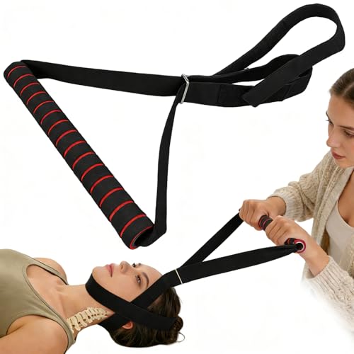 Y Neck Strap Cervical Traction Device for Neck Pain, Neck Stretcher Strap with Comfort ABS Handle and Velcro Chin Strap, Spine Chiropractic Decompression Tool