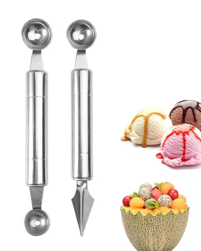 JEXOWIQ cuillere melon boule - 2 pcs Cuillère à Melon Boules à Melon d'Eau Cuillère à Glace Multifonction Pour Fruits,Boule de Melon,Outils de Cuisine Pour Salades de Fruits Bricolage