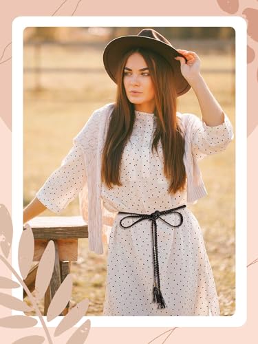 SATINIOR 5 Pcs Women's Rope Waist Belt 78.4'' Skinny Woven PU Leather Braided Dress Belts with Tassel for Skirt Dress 6