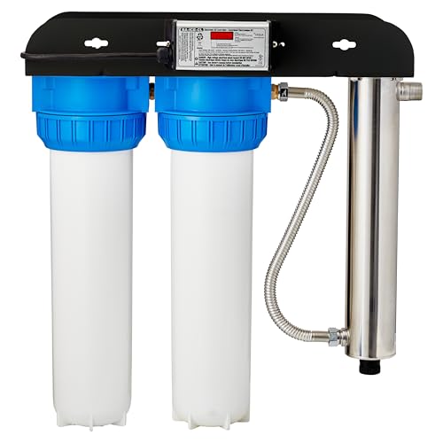 Viqua VH410-F22 UV Water Filter System 18 GPM Whole House Water Filtration Stainless Steel Chamber Integrated 20-Inch Sediment and Carbon Filters Rack-Mounted