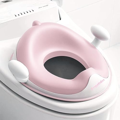 Image of ANGELBLISS Baby Potty Training Toilet Seat with Soft Cushion Handles, Haute Collection, Double Anti-Slip Design and Splash Guard for Boys and Girls (Pink)