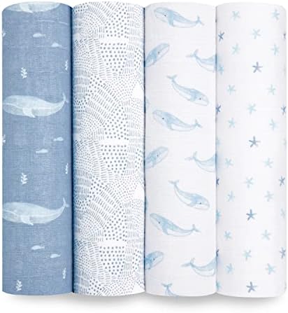 aden + anais Cobertor de cueiro, cobertores 100% algodão orgânico para meninas e meninos, cueiros que recebem bebês, conjunto ideal para recém-nascidos e bebês, pacote com 4, Oceanic