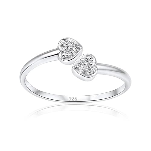 Hoops & Loops Sterling Silver Cubic Zirconia Double Heart Toe Ring #TOP20