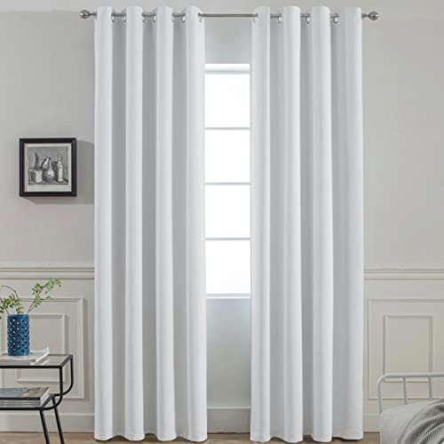 Yakamok Blackout Curtains Room Darkening Thermal Insulated Window Panels,Solid Grommet Top Drapes for Bedroom/Living Room(52Wx90L,Greyish White, 2 Panels)