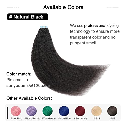 Image of SUYYA Kinky Straight Tape In Hair Extensions Human Hair 14 Inch Jet Black