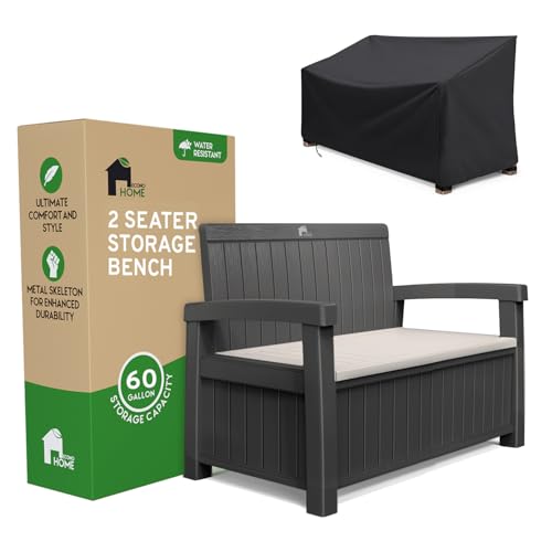 EconoHome 2 Seat Outdoor Storage Bench with Rain Cover -
