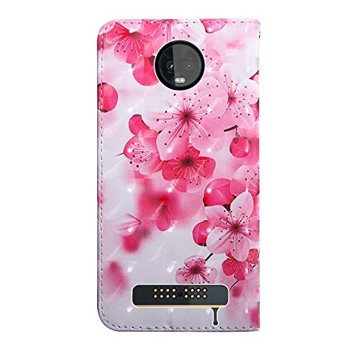 Cotdinforca Moto Z3 Play Wallet Case Body Cover Stand Wallet Credit Card Flip 3D Creative Painted Design Premium Leather Case For Motorola Moto Z3 Play/Moto Z3. Pu- Peach Blossom Bx #TOP2