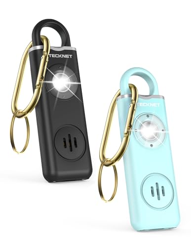 TECKNET Rechargeable Personal Safety Alarm for Women, 2-Pack 130dB Personal Alarm with SOS Strobe Light, Low Battery Notice, Keychain Alarms Loud Siren for Girls Kids Elderly
