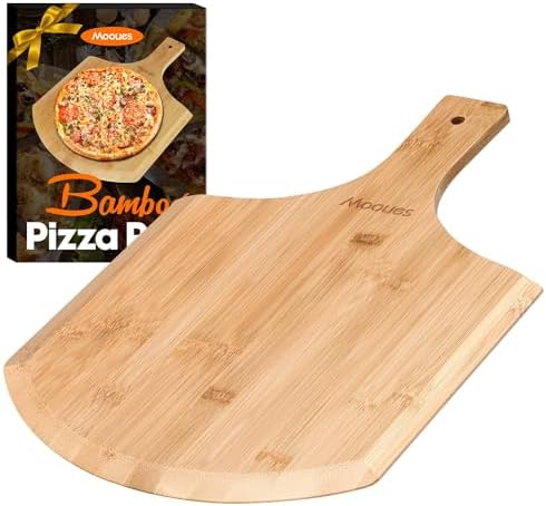 Mooues Pizza Peel 12 Inch, Natural Bamboo Pizza Peel Pizza Paddle Spatula Oven Accessory for Large Wood Pizza Board For Transferring & Serving, Wood Pizza Cutting Board for Cheese Bread Fruit Vegetabl