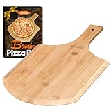Mooues Pizza Peel 12 Inch, Natural Bamboo Pizza Peel Pizza Paddle Spatula Oven Accessory for Large Wood Pizza Board For Transferring & Serving, Wood Pizza Cutting Board for Cheese Bread Fruit Vegetabl