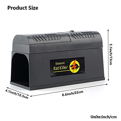 Trampa Electrónica para Ratas 8000V Extra Grande, Mata Ratones Interior Exterior, Zapper Eléctrico Potente, Repelente Humano de Roedores, Control de Ratas y Ratones