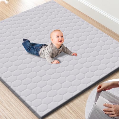 Image of TINYHARBO Premium Foam Baby Play Mat 50" x 50" with Removable Cover, Extra Thick Padding Playpen Mat, Non-Slip Floor Mat, Stylish & Easy to Clean for Crawling Baby, Infants & Toddlers, Grey