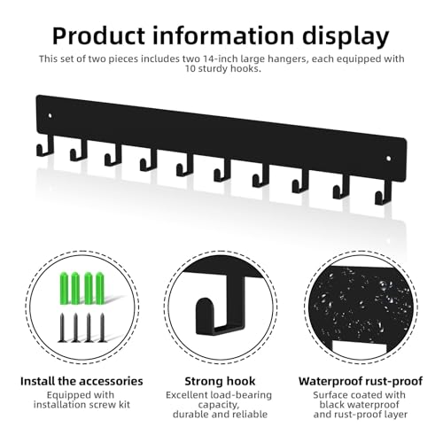 APCSXRB Key Holder Wall Mount,14in with 10 Hooks,Black Metal Key Hanger for Car Key Ring,Suitable for Entrances/Door/Living Rooms/Kitchen/Offices（2 Sets） by APCSXRB - Used condition - Image 4