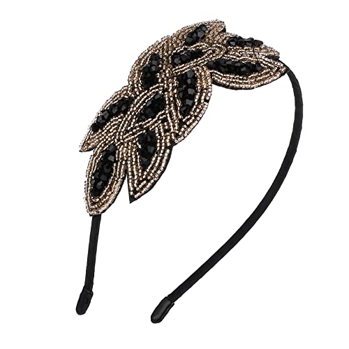Sibba 1920S Headbands For Women Head Bands Accessories Crystal Bridal Wedding Black Headpiece 20S Rhinestone Flapper Vintage Hair Valentines Accessory For Girls Costume Prom Party Retro (Black Gold) #TOP4