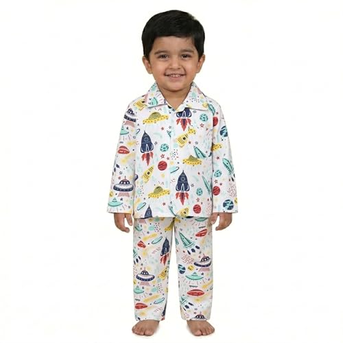 Image of The Mom Store Kids Cotton Night Suit for Boys and Girls | Soft Breathable Night Dress for Kids Boys and Girls | Printed Nightsuit Pajama Set | Comfortable All-Season Sleepwear for Daily Use
