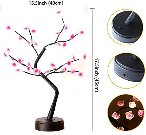 Gresonic Cherry Blossom Bonsai Tree Light Lamp, Decorative 36 Led Tree Lamp Japanese Decor Battery And Usb Plug In Flower Tabletop Lighted Tree Table Lamp Indoor Modern Home Decor(Cherry Blossom Pink) #TOP2