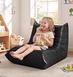Hobestluk Small Bean Bag Chair Lazy Floor Sofa, Memory Foam Fireside Sofa Beanbag Faux Leather ArmlessChair for Living Room Bedroom Dorm Reading Playing (Black, Small)