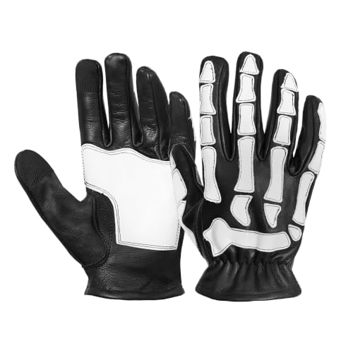 Daniel Smart Glow Bone Leather Work Gloves for Men & Women – Breathable Skeleton Motorcycle Riding Gloves, Touchscreen Biker Glove for Outdoor, Sports & Halloween