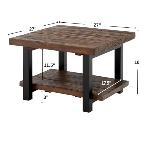Image of Pomona 27-Inch Square Solid Wood Coffee Table with Metal Legs - Modern Farmhouse Rustic Small Space Table by Alaterre Furniture (Rustic Brown)