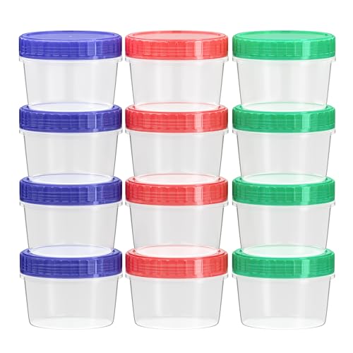 SGKSUN Salad Dressing Container Reusable 12Pcs - 2 Oz Sauce Container to Go With Leak-Proof Twist Top Lids, Plastic Seasoning Containers, Picnic essentials