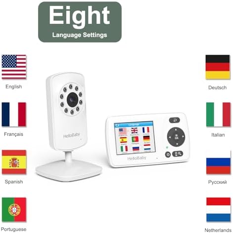 HelloBaby HB30 디지털 카메라 및 오디오가 있는 비디오 베이비 모니터, Wi-Fi 없음, 앱 없음 안전 베이비 모니터, 8개 언어, 자동 야간 시야, 304.8m(1000피트) 전송 범위, 6.1cm(2.4인치) 휴대용 스크린 — 사진 3