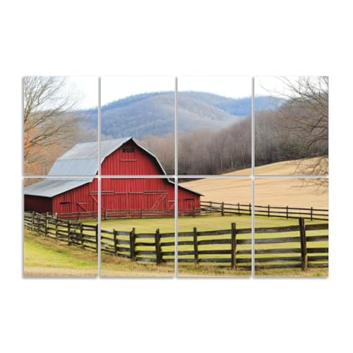 8 Pack Art Acoustic Panels Sound Absorbing Rustic Farmhouse Vintage Barn Country Field Landscape Open Field Decorative Soundproof Wall Panels Self Adhesive for Recording Studios Office 48'x32'