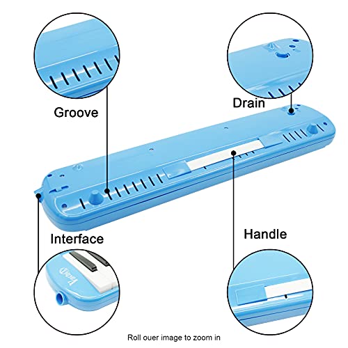 VACHAN 37 Keys Melodica Instrument, Air Piano Keyboard Soprano Melodica Musical Instrument with 2 Soft Long Tubes, Short Mouthpieces and Carrying Bag for Kids Beginners Gift,Blue