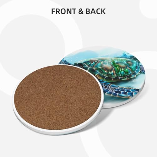 Dessous de verre en céramique tortue lot de 6 avec support en liège naturel pour table basse - 3