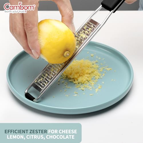 Image of Cambom Lemon & Citrus Zester, Cheese Graters with Stainless Steel Sharp Blade for Parmesan Cheese, Ginger, Garlic, Nutmeg, Chocolate, Vegetables, Fruits, Dishwasher Safe Shredder Fine Blade