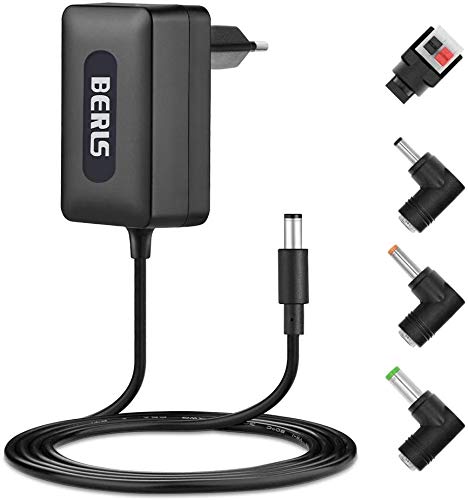 BERLS 12V 2A 24W Adaptador de Fuente de Alimentación del Transformador, Cámara CCTV, Enrutadores, Concentradores, Tiras de LED, Telekom, T-Com, Speedport, Radiowecker + 4 Diferentes Tapones