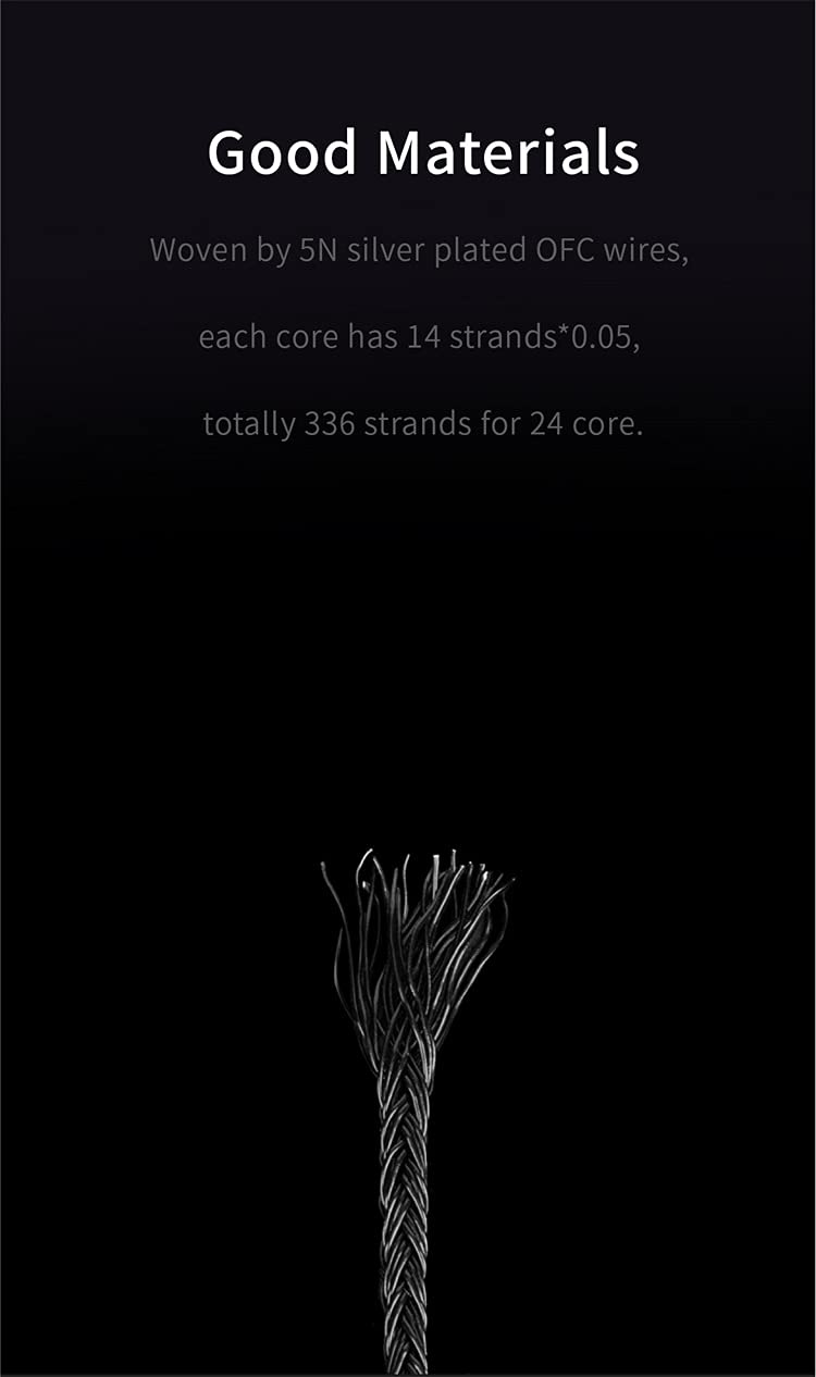 Keephifi 24 Core MMCX Earphone Cable - KBEAR [Show] Upgrade Cable, 5N OFC Silver Plated, 120cm, Compatible with DM7 T3 T2 FH5 FH9 FA9 I3 FH5S (MMCX, Black)