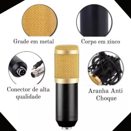 Kit Microfone Condensador Com Braço Articulado Locução Live Stream. Kit youtuber podcast Com Microfo