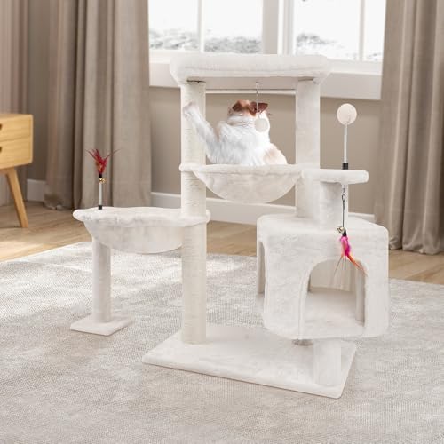 YOUPET Torre de árvore para gatos de 85 cm com condomínio para gatos e poste de arranhar para gatos