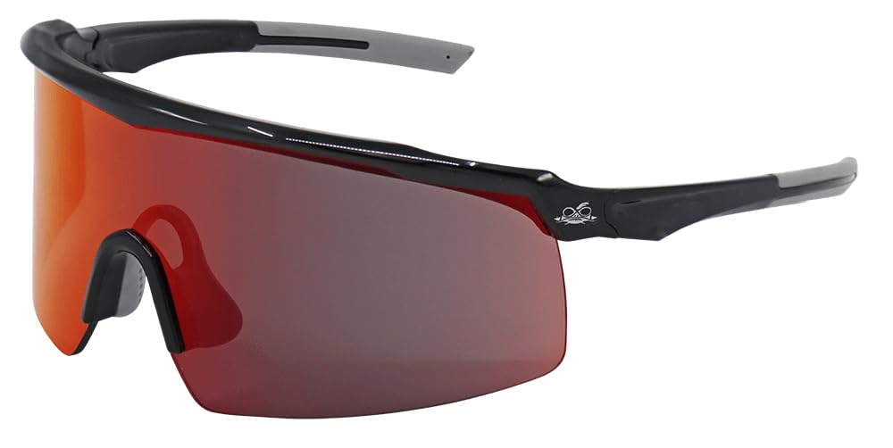 Bullhead Safety Whipray Red Mirror Performance Fog Technology Lens, Shiny Black Frame Safety Glasses - BH32510PFT