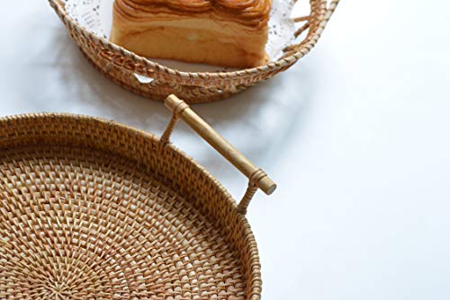 Decrafts Rattan Round Serving Tray Wicker Woven Bread Basket With Handles For Cracker Dinner Parties Coffee Table Breakfast (Natural 12.6 Inches) #TOP3