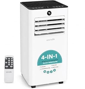 SereneLife Mobile Klimaanlage mit Abluftschlauch 9000 BTU, 4 in 1 Kühlen, Heizen, Entfeuchten und Ventilieren, Inkl. Fensterkit und Fernbedienung, bis 31 m², Perfekt für Heiße Sommertage