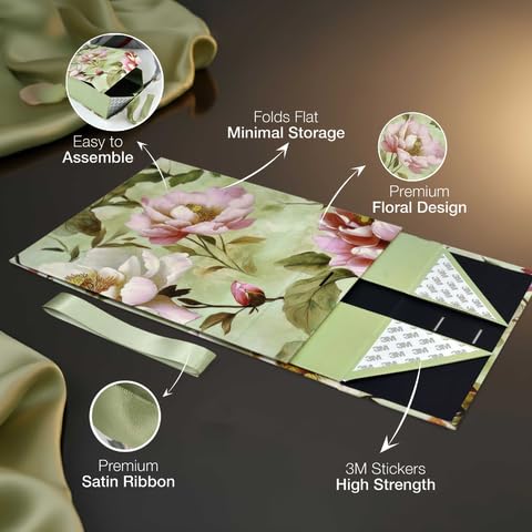 Image of RBS - MEDIUM Empty Gift Box 26x26x10cm Decorative Flower Gift Boxes for Presents (1 Pack) Box for Gift Packing Multipurpose Hamper Cardboard Box for Gift All Occasion (M-Eternal Blossom)