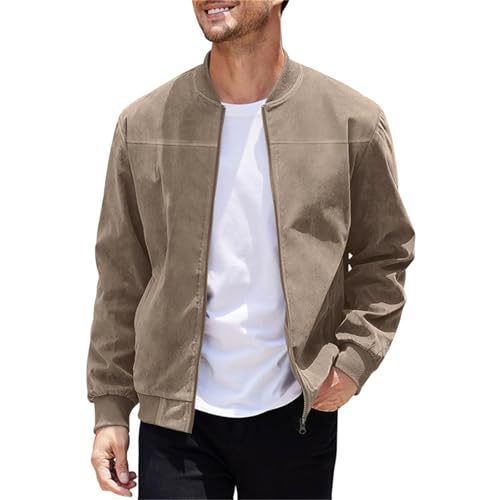Men's Leather Velvet Solid Color Zipper Jacket, Casual Retro Long Sleeve Cardigan, Autumn and Winter coatFashion Pullover4