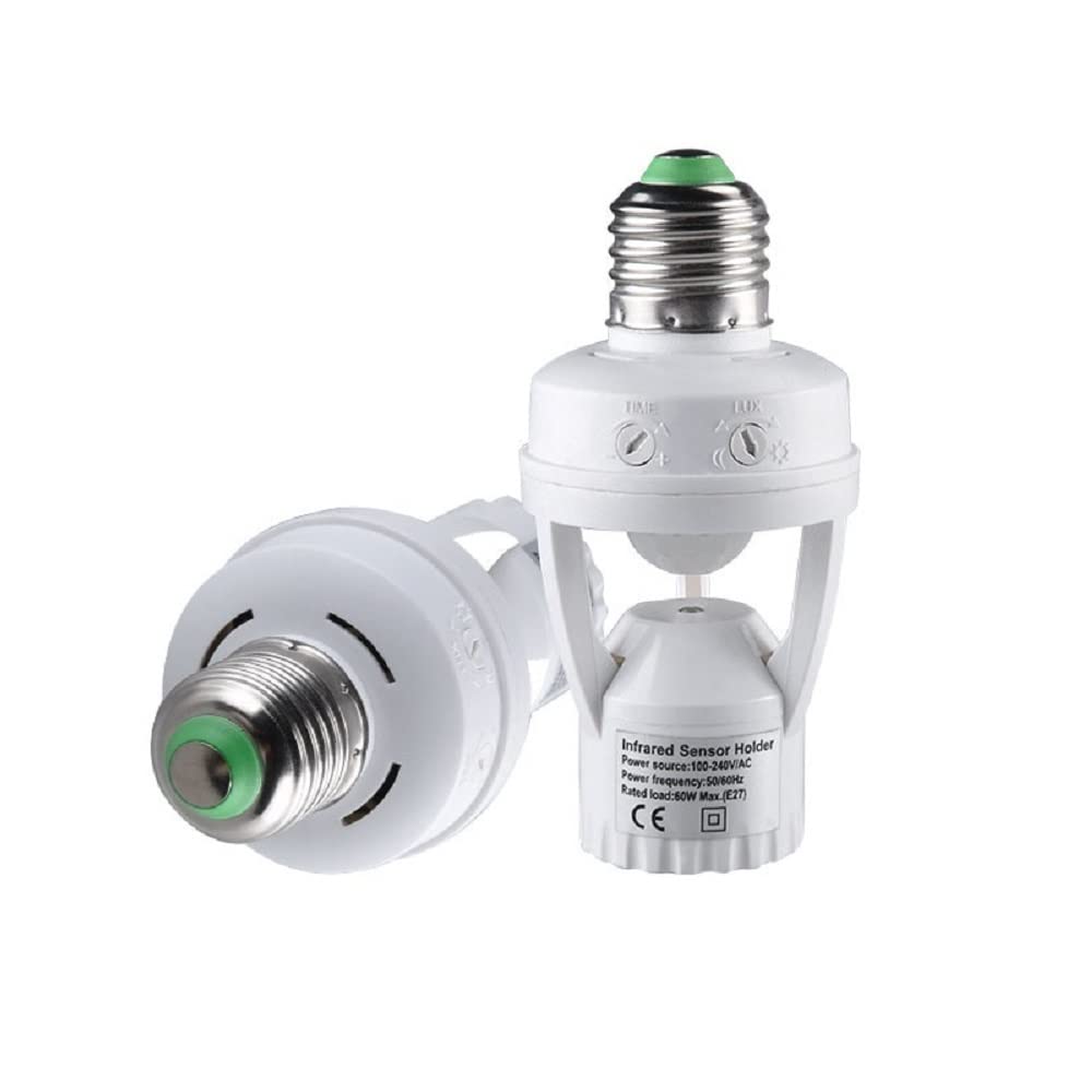 1fortunate lampadine, Confezione da 5, sensore di movimento, luce AC100-240V E27, portalampada con interruttore intelligente for controllo luce, adattatore for presa lampadina