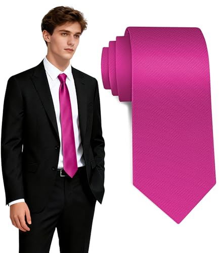 Fineknot Hot Pink Ties for Men, Formal Neckties for Men, Solid Color Mens Ties for Business, Wedding, Party, Hot Pink Neck Tie